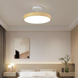 Japanese Wood Round LED Semi-Flush Mount Ceiling Light