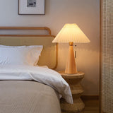 Japanese Minimalist Wooden Pleated Fabric LED Table Lamp 1-Light