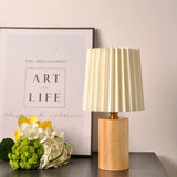 Vintage Korean Pleated Fabric Cylinder LED Table Lamp | 1-Light
