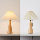 Japanese Minimalist Wooden Pleated Fabric LED Table Lamp 1-Light