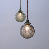 Retro Brass Textured Glass Globe LED Pendant Light | 1-Light