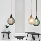 Retro Brass Textured Glass Globe LED Pendant Light | 1-Light