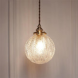 Retro Brass Textured Glass Globe LED Pendant Light | 1-Light