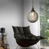 Retro Brass Textured Glass Globe LED Pendant Light | 1-Light