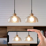 Nordic Rippled Glass and Wood LED Pendant Light | 1-Light