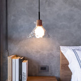 Nordic Rippled Glass and Wood LED Pendant Light | 1-Light