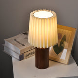 Vintage Korean Pleated Fabric Cylinder LED Table Lamp | 1-Light