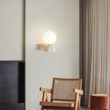 Modern Travertine Globe Wall Sconce LED 1-Light