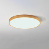 Nordic Solid Wood Round Ultra-thin LED Flush Mount Ceiling 1-Light