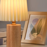 Vintage Korean Pleated Fabric Cylinder LED Table Lamp | 1-Light