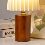 Vintage Korean Pleated Fabric Cylinder LED Table Lamp | 1-Light