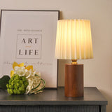Vintage Korean Pleated Fabric Cylinder LED Table Lamp | 1-Light