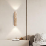 Japandi Travertine Wood Cylinder Wall Sconce LED 1-light