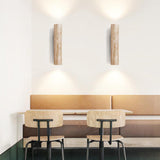 Japandi Travertine Wood Cylinder Wall Sconce LED 1-light