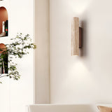 Japandi Travertine Wood Cylinder Wall Sconce LED 1-light