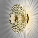 Nordic Vintage Ribbed Glass Round LED Wall Sconce | 1-Light