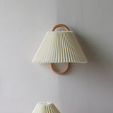 Modern Solid Wood & Fabric Pleated Wall Sconce Light 1-light