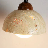 Modern Travertine & Wood Hanging Wall Sconce LED 1-Light