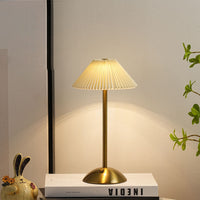 Scandinavian Brass Pleated Fabric Cone Table Light | 1-Light
