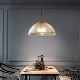 Modern Ribbed Clear Glass Dome Pendant Light | 1-Light