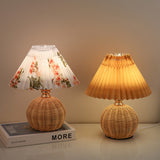 Nordic Rattan Pleated Fabric Conic LED Table Lamp 1-Light