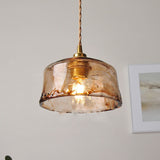 Vintage Amber Round Glass Brass Pendant Light 1-Light