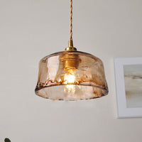 Vintage Amber Round Glass Brass Pendant Light 1-Light