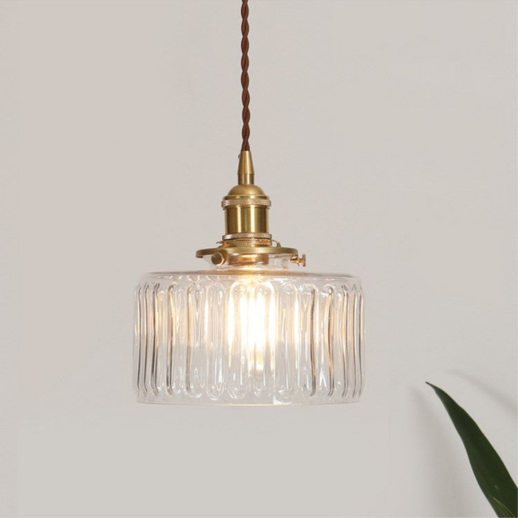 Japanese Brass Glass 1-Light Round Pendant Light