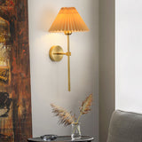 Vintage Brass Pleated Fabric Wall Light | 1-Light