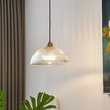 Modern Ribbed Clear Glass Dome Pendant Light | 1-Light