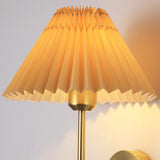 Vintage Brass Pleated Fabric Wall Light | 1-Light