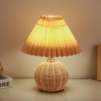 Nordic Rattan Pleated Fabric Conic LED Table Lamp 1-Light