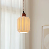 Japanese Ceramic Pleated LED Pendant Light | 1-Light