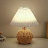 Nordic Rattan Pleated Fabric Conic LED Table Lamp 1-Light