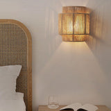 Japanese Rattan Curved Rope Wall Sconce 1-Light