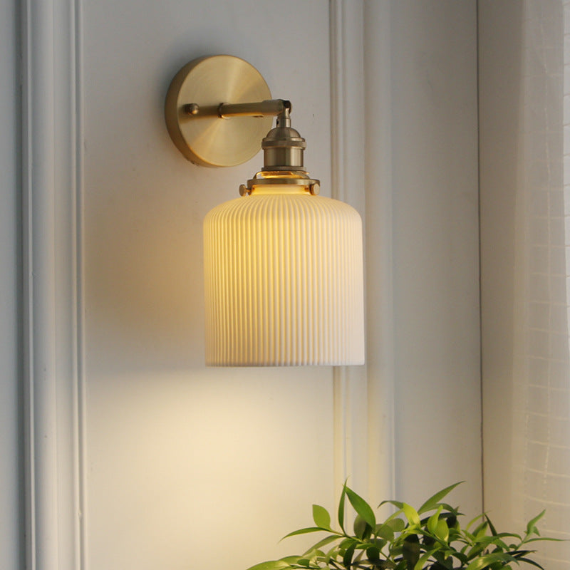 Japanese Brass Pleated Glass Wall Light | 1-Light