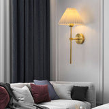 Vintage Brass Pleated Fabric Wall Light | 1-Light