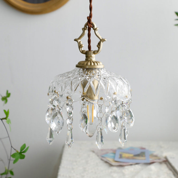 Vintage Copper Crystal Floral Pendant Light | 1-Light Lasson Living