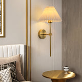 Vintage Brass Pleated Fabric Wall Light | 1-Light