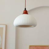 Japanese Ceramic Pleated LED Pendant Light | 1-Light