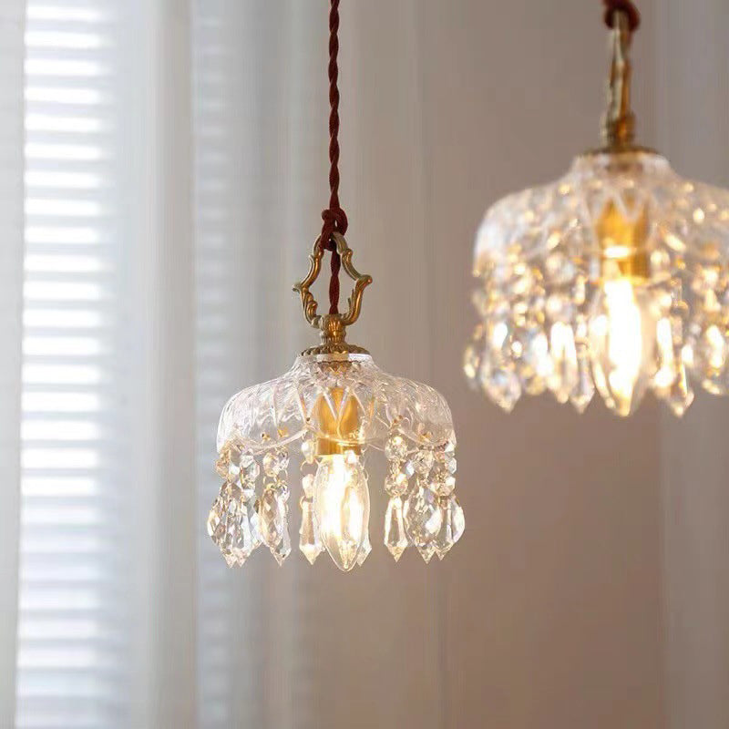 Vintage Copper Crystal Floral Pendant Light | 1-Light Lasson Living