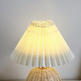 Nordic Rattan Pleated Fabric Conic LED Table Lamp 1-Light