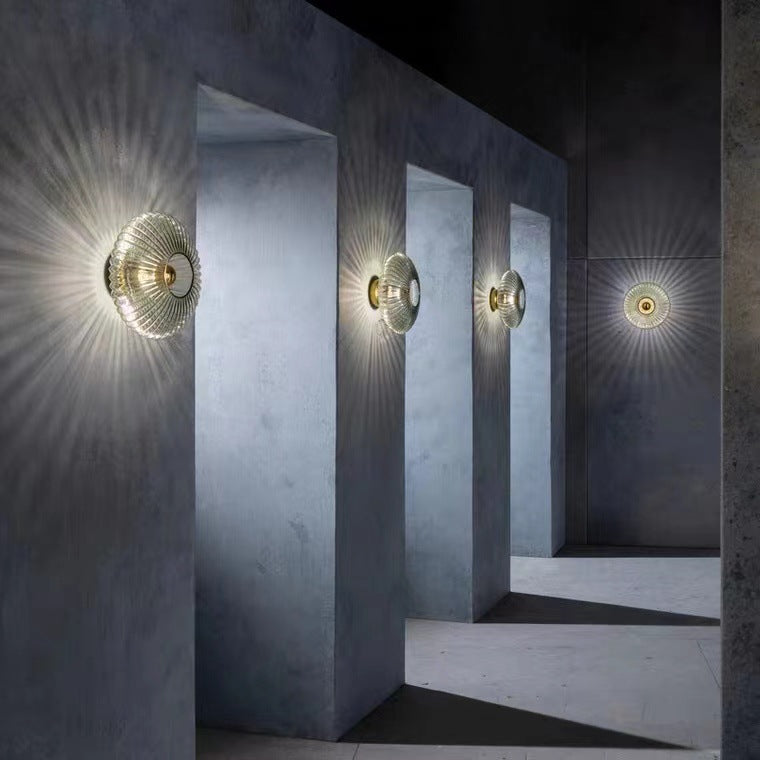 Nordic Vintage Ribbed Glass Round LED Wall Sconce | 1-Light