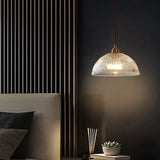 Modern Ribbed Clear Glass Dome Pendant Light | 1-Light