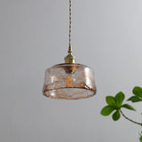 Vintage Amber Round Glass Brass Pendant Light 1-Light