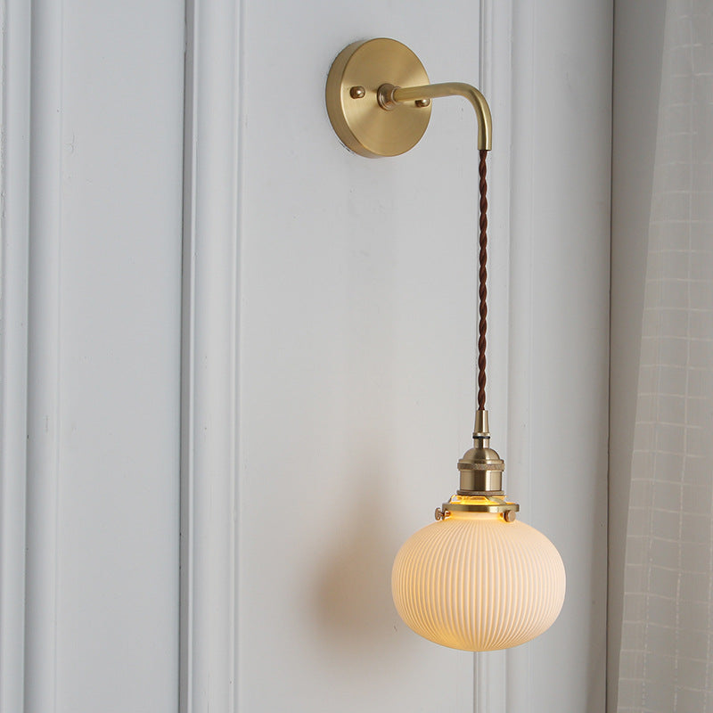 Japanese Brass Pleated Glass Wall Light | 1-Light