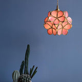 Vintage Brass Floral Glass Globe Pendant Light 1-Light