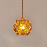 Vintage Brass Floral Glass Globe Pendant Light 1-Light