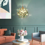 Vintage Brass Floral Glass Globe Pendant Light 1-Light