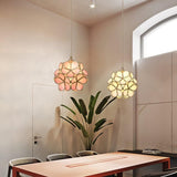 Vintage Brass Floral Glass Globe Pendant Light 1-Light